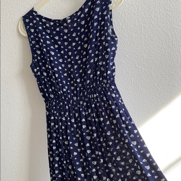Navy Blue with Heart Print Sun Dress Sz S - Picture 3 of 5